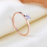 日韩版镀18K玫瑰金单钻戒极细钛钢彩金裸钻戒指超细女食指首饰品