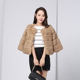 潮2015新款特价短款修身韩版海宁女士九分袖女装兔毛整皮皮草外套
