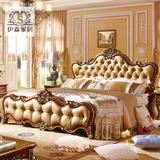 伊森家具 实木床 真皮欧式床高箱床1.5米 双人美式床排骨架1.8米