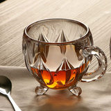 欧式玻璃咖啡杯子家用带把马克杯 创意耐热花茶杯牛奶杯带勺包邮