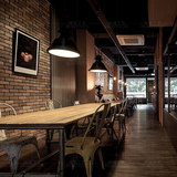 复古休闲酒吧咖啡厅桌椅酒店实木餐桌loft铁艺美式餐桌椅组合定制