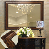 新复古典实木框开放浴室镜欧美式雕花卫浴镜防水雾壁挂卫生间镜子