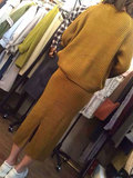 韩国东大门秋冬女装圆领套头纯色毛衣显瘦针织中长裙衣裙两件套装
