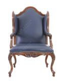 法式时尚实木蓝色真皮单人沙发 美式新古典简约客厅沙发 休闲椅