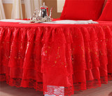 米特价夏天席梦思单件床罩结婚庆大红色蕾丝床裙床笠床单1.5m 1.8