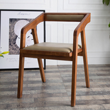 藤铁之乡美式原木色全实木椅子实木餐椅实木茶椅靠背椅家用皮椅