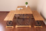 美式乡村复古铁艺做旧餐桌椅组合创意车轮休闲咖啡庭院长桌椅套件