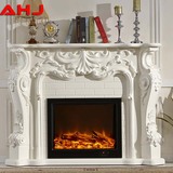 欧式壁炉装饰架实木深色白色美式电视柜1.6米LED遥控电取暖器