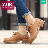 ZHR2016春季新款休闲鞋女鞋英伦风粗跟厚底单鞋中跟真皮鞋子女E78