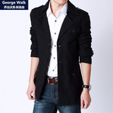 GeorgeWalk春季新款韩版纯棉修身型男士短款风衣青少年潮流薄外套