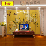 中式客厅屏风大厅折屏隔断办公室酒店折叠屏电视背景墙手绘漆画