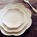 欧式西式浮雕蕾丝花朵花边陶瓷盘子 牛排盘 蛋糕盘 西餐盘 菜盘