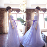婚礼伴娘服长款礼服2015冬新款抹胸绑带款雪纺伴娘服紫色姐妹裙
