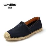 Westlink/西遇2016夏季新款 头层牛皮麻绳一脚蹬渔夫鞋低跟男鞋潮