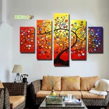 手绘油画 装饰现代沙发背景挂画 无框组合画 发财树油画