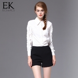 EK2016秋新款欧美原创小香风衬衫时尚通勤优雅名暖长袖气质白衬衣