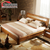 实木木质高箱床1.5米1.8米简约双人橡木床 现代中式婚床卧室家具