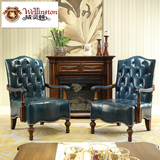 威灵顿 简约美式实木真皮沙发椅咖啡椅洽谈欧式休闲椅书椅Y602-12
