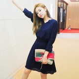 韩国代购女装 夏 新款Cherrykoko清新自我可爱半开领七分袖连衣裙