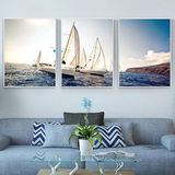 地中海现代客厅装饰画沙发背景墙帆船挂画简约无框三联冰晶墙壁画