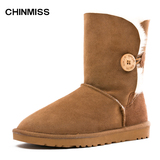 CHINMISS 5803羊皮毛一体雪地靴 中筒纽扣冬季女款鞋子 防滑保暖