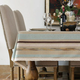 盖布/茶几布书桌可定做蓝色细条纹布艺绣线工艺桌布/台布/餐桌布/