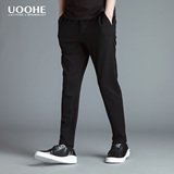 UOOHE2016夏季新款运动休闲裤直筒男士时尚印花黑色裤子潮男裤子