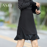 Amii[极简主义]2016秋新款百褶雪纺拼接高腰短裙半身裙女11682966
