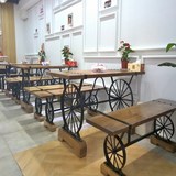 美式loft复古铁艺实木餐桌创意个性咖啡店酒吧西餐厅餐桌椅组合