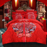 新婚欧式2.0m床全棉大红红色喜庆被套床单纯棉婚庆结婚四件套床上