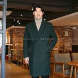 冬季暗扣时尚简约纯色西装领韩国代购大衣男修身潮韩版中长款外套
