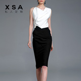 XSA新款欧美OL职业套装裙子无袖两件套连衣裙夏中长款包臀半身裙