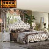 欧式床真皮公主床白色实木双人床法式描金婚床1.8米欧曼贵族家具