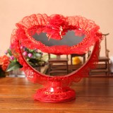 婚庆用品结婚镜子创意台式单面化妆镜子红色便携式中式结婚梳妆镜