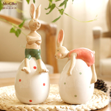 蘑菇堡创意白云土动物萌兔子摆件田园欧式工艺礼品新婚家居装饰