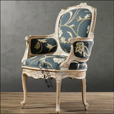 法式新古典实木橡木高档棉麻印花美式乡村奢华布艺休闲椅单人沙发