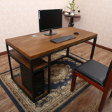 安居幸福美式铁艺实木电脑桌办公桌台式电脑桌椅组合简约书桌