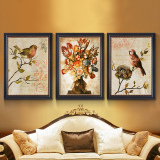 客厅装饰画美式挂画现代欧式沙发背景墙三联画餐厅壁画带框油画