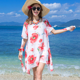 度假小姐沙滩裙短裙波西米亚连衣裙夏印花女中袖海滩裙泰国海边裙
