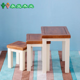 永益木业 全实木家具白橡木小凳子地中海风格套三凳小方凳