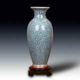 景德镇陶瓷花瓶 钧瓷仿古官窑蓝冰片花瓶 现代中式古典装饰摆件设