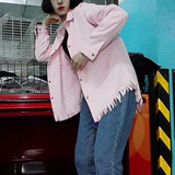 2016春装新款韩国ulzzang软妹古着流苏灯芯绒衬衫中长款衬衣外套