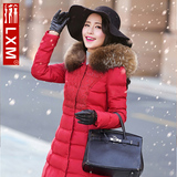 2015新款冬装羽绒服女中长款韩版修身大毛领加厚连帽长袖棉衣外套