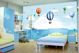3D卡通幼儿园壁纸儿童房墙纸男孩卧室地中海壁画背景装修气球女孩