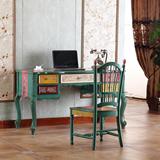 美式乡村书桌地中海手绘实木简约宜家书桌电脑桌卧室梳妆椅子组合