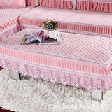 布艺组合沙发垫粉色灰色沙发巾蕾丝边沙发罩沙发套冬季全盖布巾