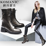 柯玛妮克 冬季新款女靴子擦色潮流女鞋 休闲拉链粗跟中筒靴