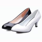 2014新款百搭女鞋单鞋职业黑色白色工作高跟鞋中跟漆皮亚光皮皮鞋