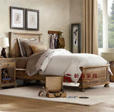 RH美式实木双人床 法式复古做旧儿童床1.2米方床美式卧室家具定做