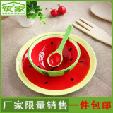 Homee创意可爱手绘水果系列餐具套装手工彩釉陶瓷碗盘勺子三件套